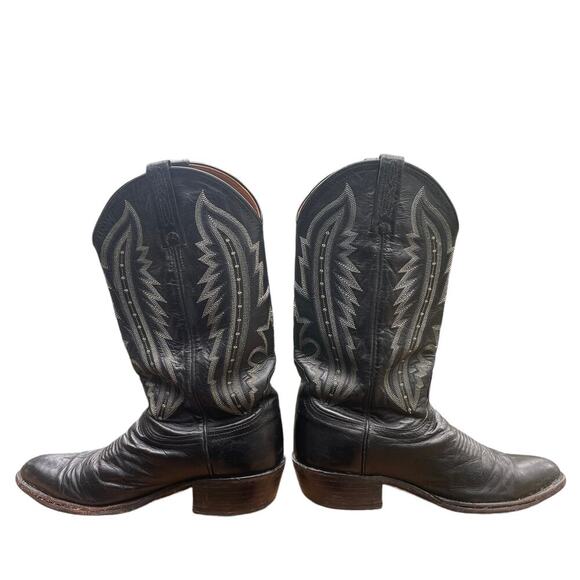 Lucchese 2000 Black Leather Cowboy Boots Snip Toe Mens 8 D main image 6